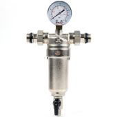 Самопромывной фильтр Valfex 1/2 с манометром и корпусом из ник. латуни Самопромывной фильтр Valfex 1/2 с манометром и корпусом из ник. латуни