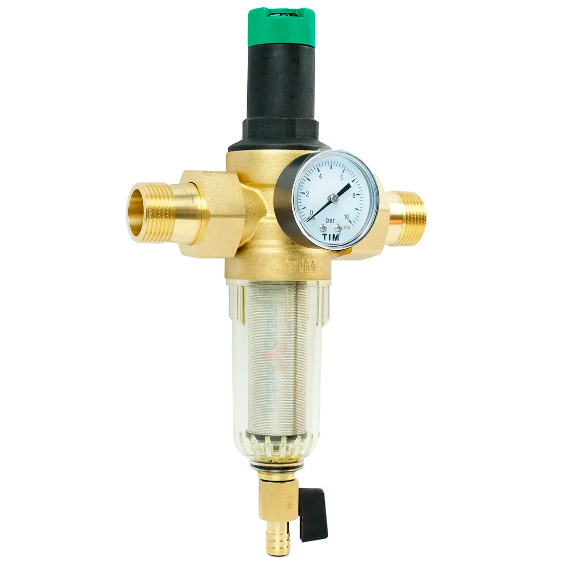 Самопромывной фильтр TIM 1 с редуктором, манометром и пластиковой колбой Самопромывной фильтр TIM 1 с редуктором, манометром и пластиковой колбой