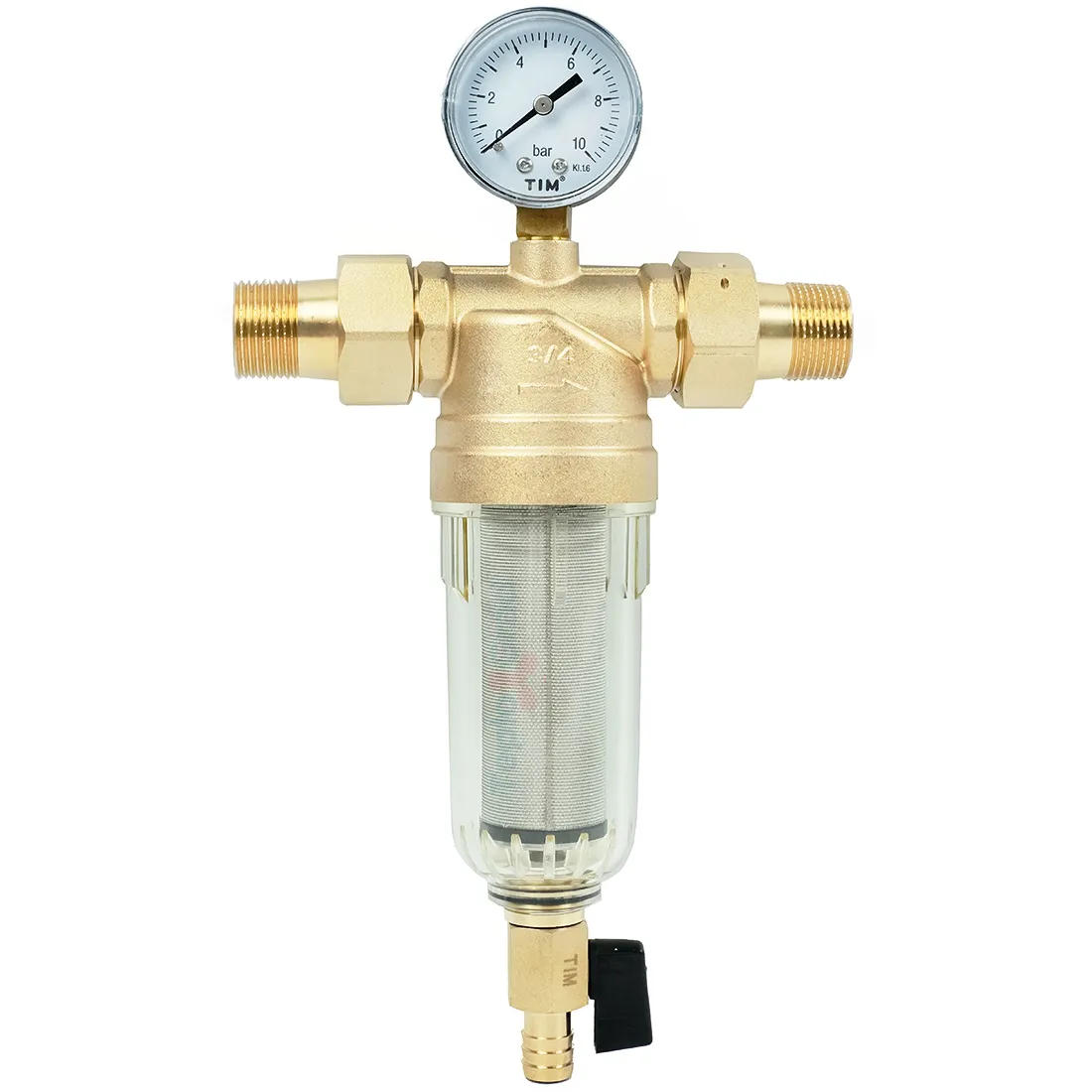 Самопромывной фильтр TIM 3/4 с манометром и пластиковой колбой Самопромывной фильтр TIM 3/4 с манометром и пластиковой колбой
