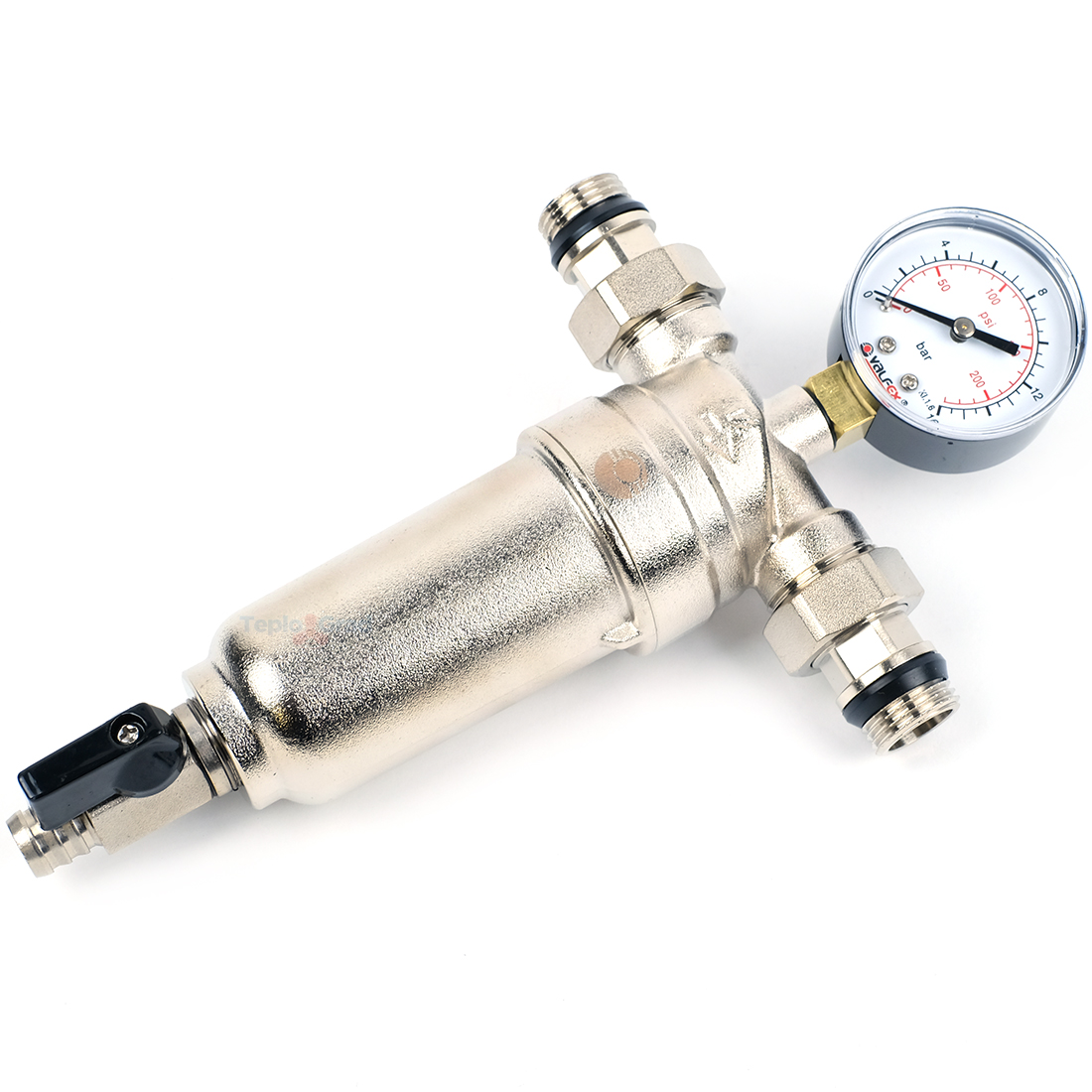 Самопромывной фильтр Valfex 1/2 с манометром и корпусом из ник. латуни Самопромывной фильтр Valfex 1/2 с манометром и корпусом из ник. латуни