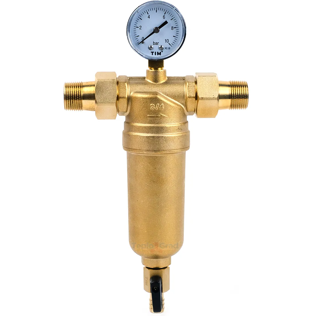 Самопромывной фильтр TIM 3/4 с манометром и корпусом из латуни Самопромывной фильтр TIM 3/4 с манометром и корпусом из латуни