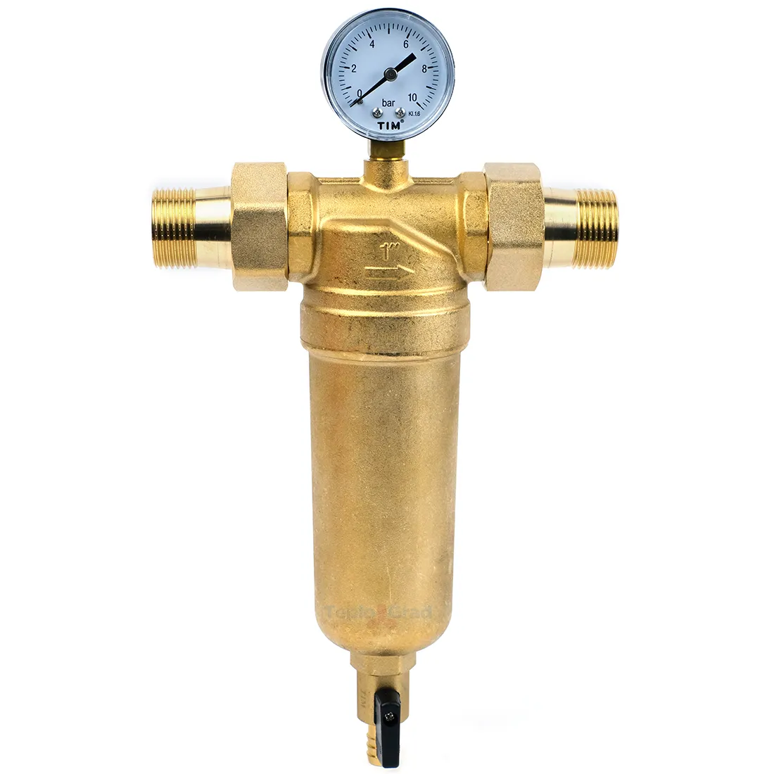 Самопромывной фильтр TIM 1 с манометром и корпусом из латуни Самопромывной фильтр TIM 1 с манометром и корпусом из латуни
