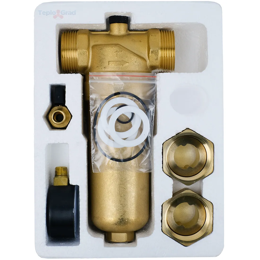 Самопромывной фильтр TIM 1 с манометром и корпусом из латуни Самопромывной фильтр TIM 1 с манометром и корпусом из латуни