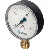 Манометр радиальный Stout, корпус 80 мм, диапазон 0-16 бар, подключение 1/2 Манометр радиальный Stout, корпус 80 мм, диапазон 0-16 бар, подключение 1/2