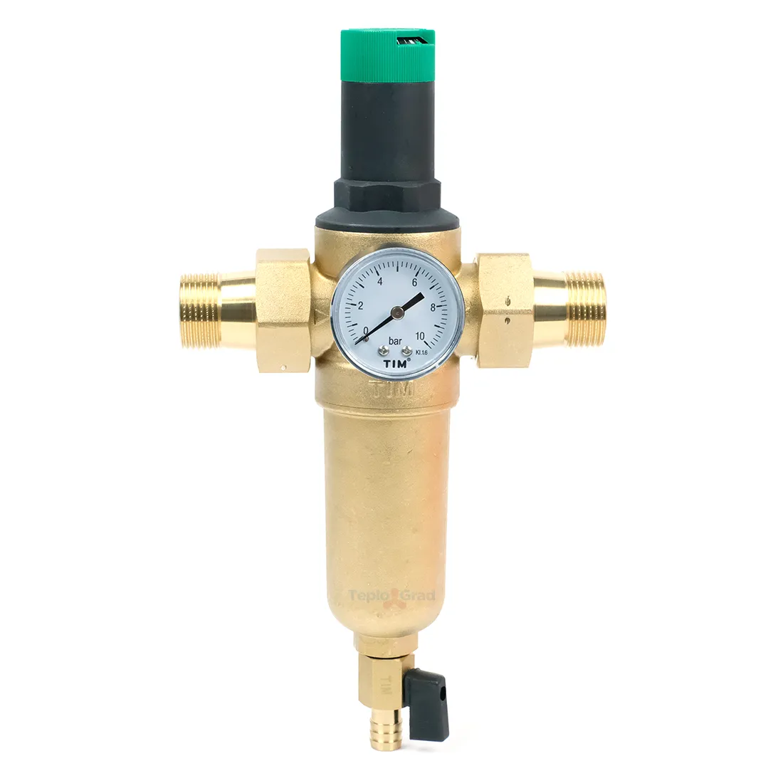 Самопромывной фильтр TIM 1 с редуктором, манометром и корпусом из латуни Самопромывной фильтр TIM 1 с редуктором, манометром и корпусом из латуни
