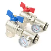 Комплект угловых шаровых кранов TIM с термометрами 1 Комплект угловых шаровых кранов TIM с термометрами 1