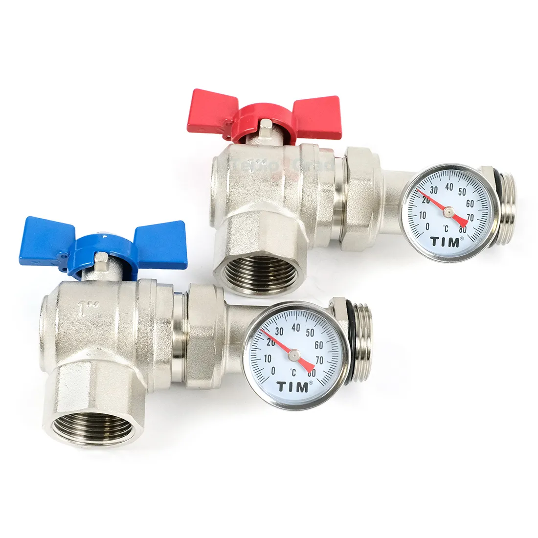 Комплект угловых шаровых кранов TIM с термометрами 1 Комплект угловых шаровых кранов TIM с термометрами 1