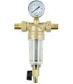 Самопромывной фильтр TIM 1/2 с манометром и пластиковой колбой Самопромывной фильтр TIM 1/2 с манометром и пластиковой колбой
