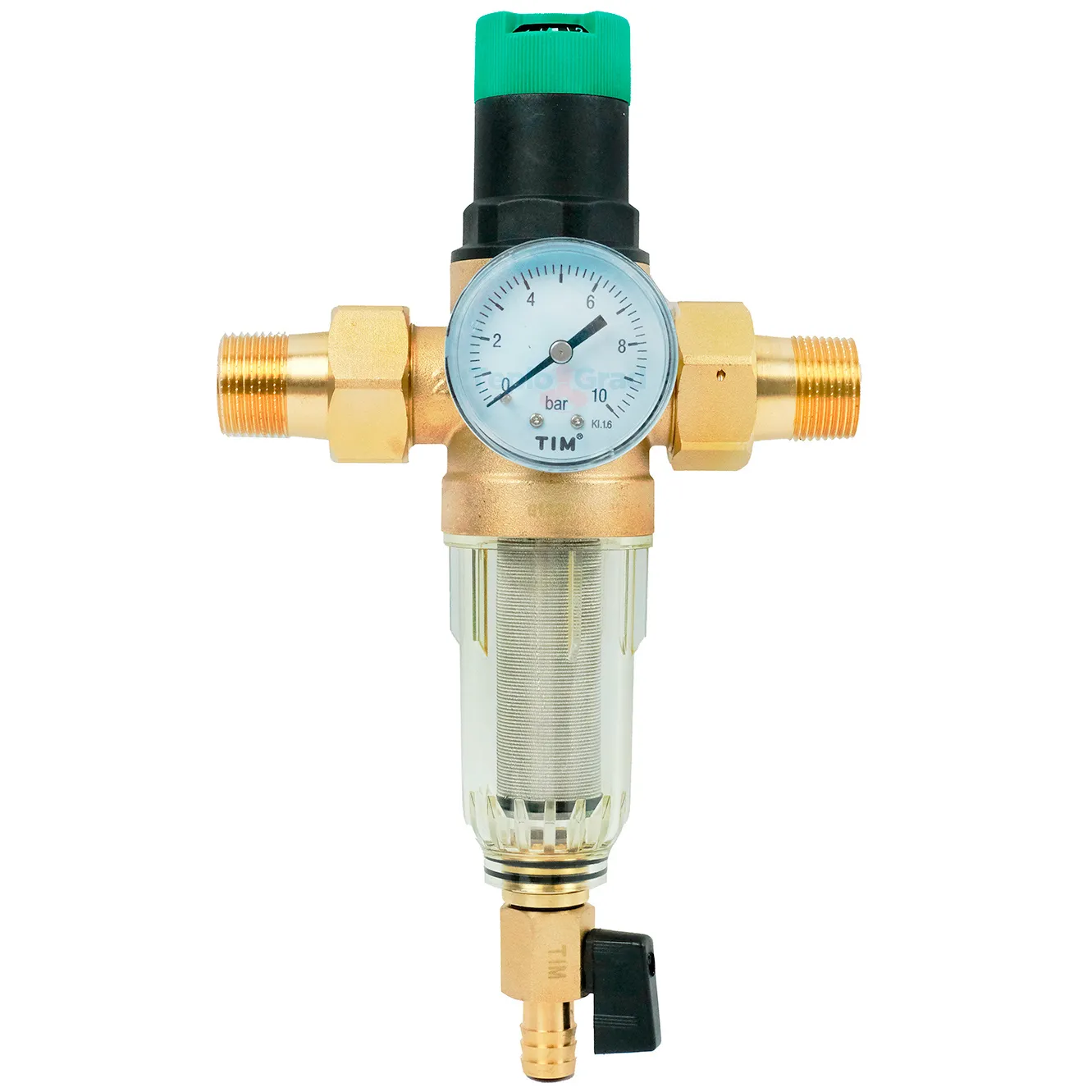 Самопромывной фильтр TIM 1 с редуктором, манометром и пластиковой колбой Самопромывной фильтр TIM 1 с редуктором, манометром и пластиковой колбой