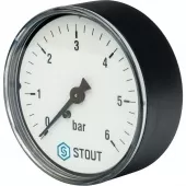 Манометр аксиальный Stout, корпус 63 мм, диапазон 0-6 бар, подключение 1/4 Манометр аксиальный Stout, корпус 63 мм, диапазон 0-6 бар, подключение 1/4