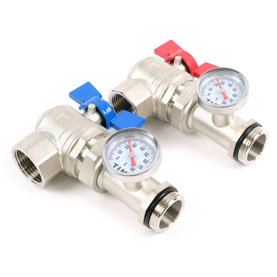 Комплект угловых шаровых кранов TIM с термометрами 1 Комплект угловых шаровых кранов TIM с термометрами 1