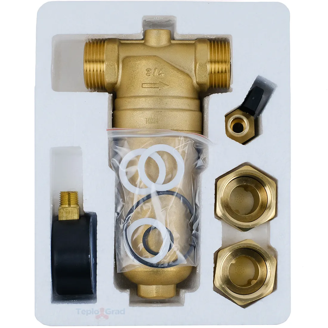 Самопромывной фильтр TIM 3/4 с манометром и корпусом из латуни Самопромывной фильтр TIM 3/4 с манометром и корпусом из латуни