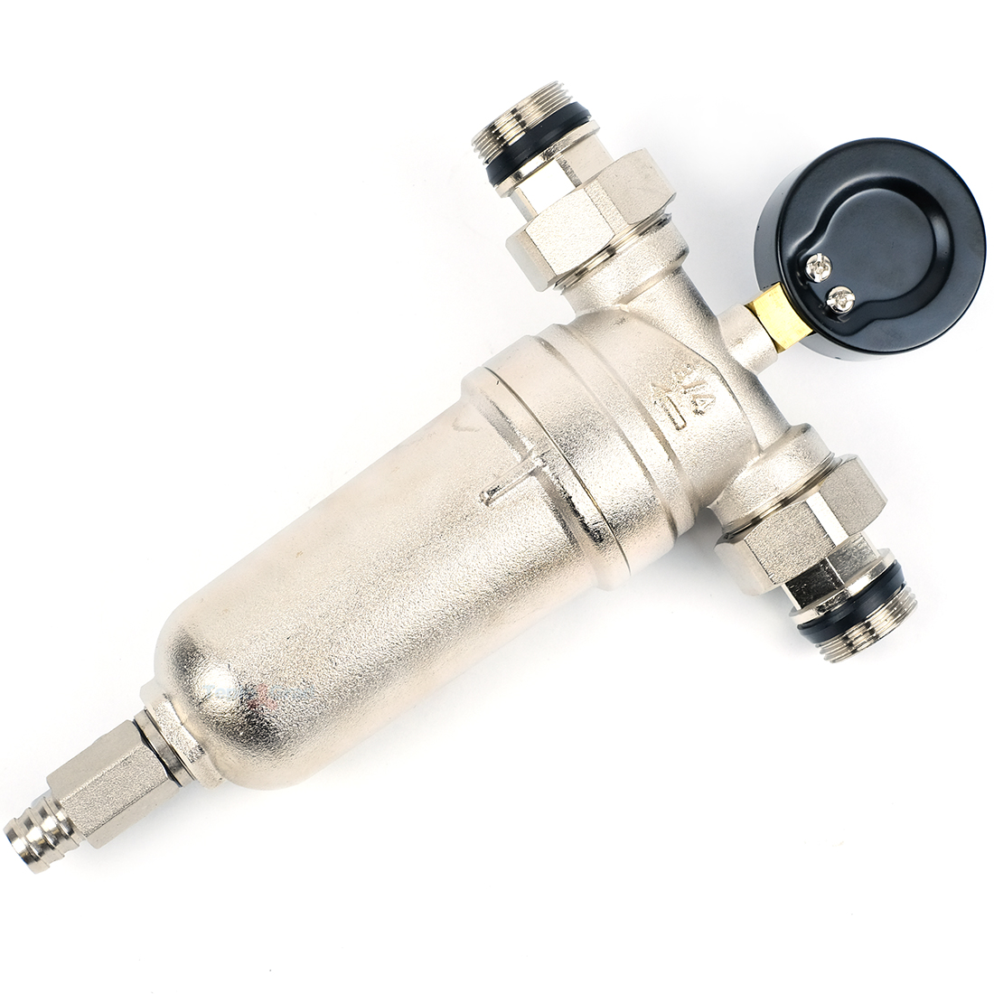 Самопромывной фильтр Valfex 3/4 с манометром и корпусом из ник. латуни Самопромывной фильтр Valfex 3/4 с манометром и корпусом из ник. латуни