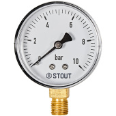 Манометр радиальный Stout 63 мм, 0-10 бар, подключение 1/4 Манометр радиальный Stout 63 мм, 0-10 бар, подключение 1/4