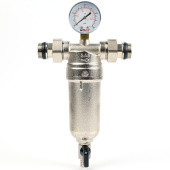 Самопромывной фильтр Valfex 3/4 с манометром и корпусом из ник. латуни Самопромывной фильтр Valfex 3/4 с манометром и корпусом из ник. латуни