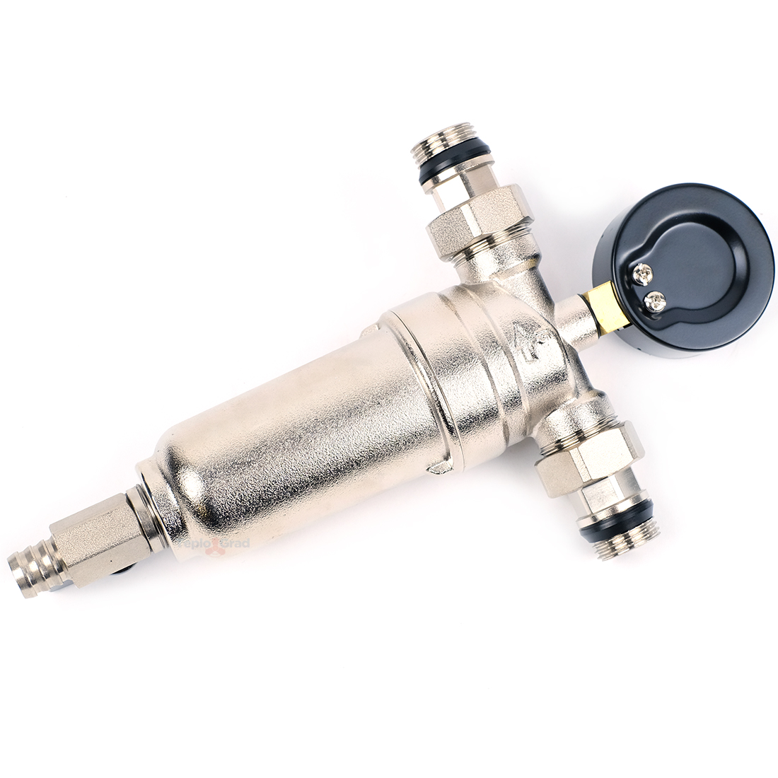 Самопромывной фильтр Valfex 1/2 с манометром и корпусом из ник. латуни Самопромывной фильтр Valfex 1/2 с манометром и корпусом из ник. латуни