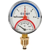Термоманометр радиальный Stout 80 мм, 0-4 бар, 0-120C, подключение 1/2 Термоманометр радиальный Stout 80 мм, 0-4 бар, 0-120C, подключение 1/2